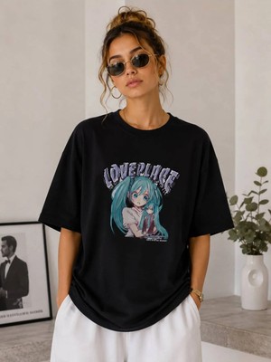Enb1r Moda Kadın Baskılı Yarım Oversize Baskılı Günlük T-Shirt