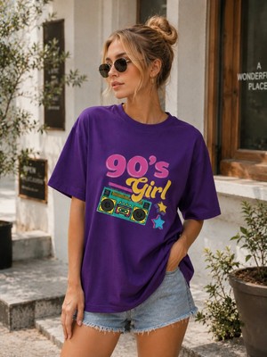 Enb1r Moda Kadın Baskılı Yarım Oversize Baskılı Günlük T-Shirt