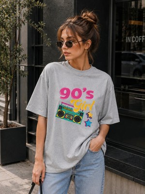 Enb1r Moda Kadın Baskılı Yarım Oversize Baskılı Günlük T-Shirt