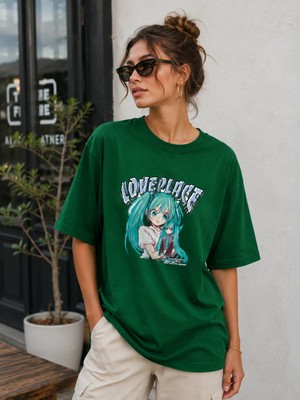 Enb1r Moda Kadın Baskılı Yarım Oversize Baskılı Günlük T-Shirt