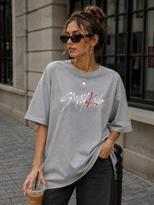 Enb1r Moda Kadın Baskılı Yarım Oversize Baskılı Günlük T-Shirt