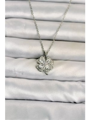 Uslucan Alışveriş 316L Çelik Zincir Gümüş Renk 4 Yapraklı Yonca Model Kadın Kolye TJ-BKO11081