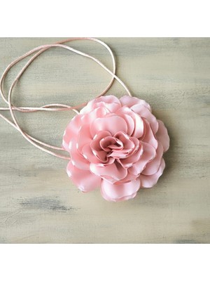 Karan Tuhafiye Kolye/Choker Kolye/Çift Katlı Kumaş Çiçek Kolye(pudra)(10 cm)