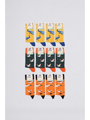 Pro Birds Unisex Pamuklu Çorap 12'li Renkli Desenli Günlük Çorap