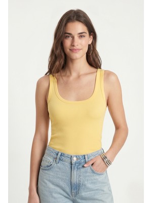 Ritnice Kadın Cotton Premium Doku Sarı Pamuklu Basic Fitilli Atlet