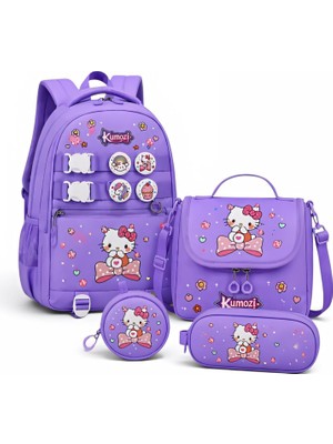 KumOziShop Hello Kitty Baskılı Özel Tasarım Ortopedik Su Geçirmez Cüzdanlı Okul Çantası Termal Beslenme ve Kalemlik