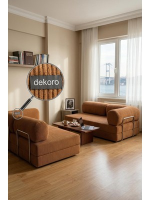 Dekoro Maxis 300X200 Haki Fitilli Kadife Modüler Kış Bahçesi Balkon Kanepesi Portatif L Köşe Sünger Koltuk 50 Dns Bondex Yıkanabilir Parçalı Minder Oturma Alanı Grubu