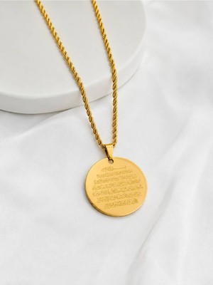 Satürn Silver Kuyumculuk Ayetel Kürsi Yazılı Gold Kadın Kolye