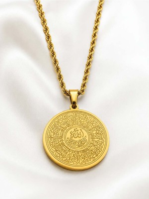 Satürn Silver Kuyumculuk Allah Yazılı Yuvarlak Gold Madalyon Kolye