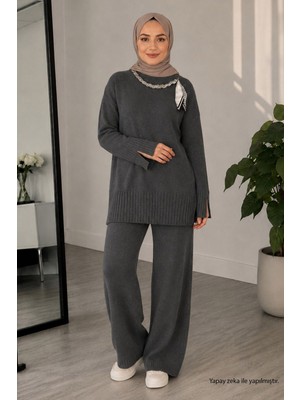 Missvalle Fularlı Triko Takım Füme 2001