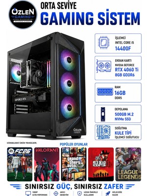 Özlen X63 İ5 14400F RTX 4060 Tİ 8GB 16GB DDR5 RAM 500GB M.2 SSD Üst Seviye Oyuncu Bilgisayarı