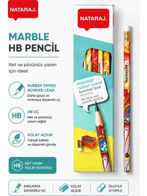 ArtMaster Kurşun Kalem Hb 1 Düzine Kalemtraş Silgi Hediyeli Nataraj Kurşun Kalem Mermer Desen 1 Düzine