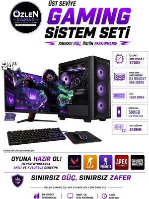 Özlen X65 Ryzen 7 5700X Rx 9060 Xt 8gb 16GB Ram 500GB M.2 SSD 24'' Full Hd 200Hz Oyuncu Bilgisayarı