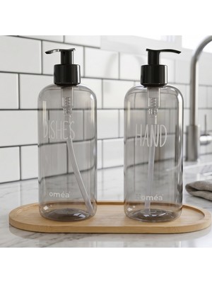 Homea Homéa Bambu Sunum Altlıklı 2\'li Füme Renk Hands Dishes Sabunluk Seti