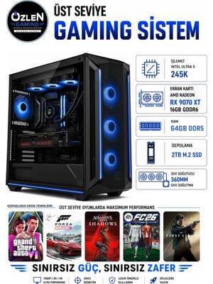 Özlen XXL27 ULTRA 5 245K RX 9070 XT 16GB 64GB DDR5 RAM 2TB M.2 SSD Üst Seviye Oyuncu Bilgisayarı