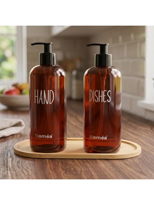 Homea Homéa Bambu Sunum Altlıklı 2\'li Amber Renk Hands Dishes Sabunluk Seti