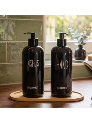 Homea Homéa Bambu Sunum Altlıklı 2\'li Siyah Renk Hands Dishes Sabunluk Seti