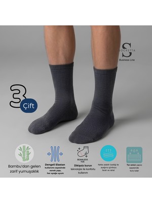 Socketta 3'lü Füme Erkek Business Bambu Dikişsiz Esnek Çift Kat Kışlık Soket Çorap - Premium