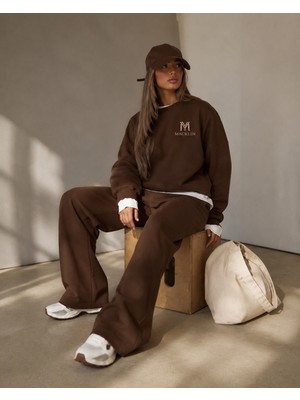 Macklin Unisex Kadın Erkek Monogram Baskılı Oversize 3 Iplik Bisiklet Yaka Sweatshirt ve Baggy Eşofman Altı