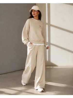 Macklin Unisex Kadın Erkek Monogram Baskılı Oversize 3 Iplik Bisiklet Yaka Sweatshirt ve Baggy Eşofman Altı