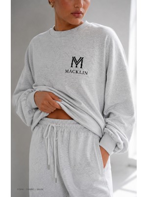 Macklin Unisex Kadın Erkek Monogram Baskılı Oversize 3 Iplik Bisiklet Yaka Sweatshirt ve Baggy Eşofman Altı