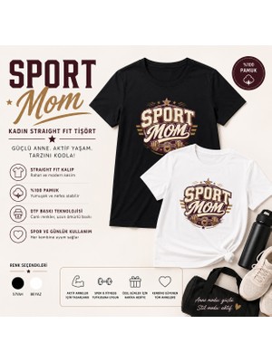 Tişört Kodu Sport Mom Baskılı Kadın Straight Fit Tişört – Spor & Fitness Temalı