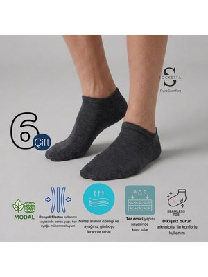 Socketta 6'lı Antrasit Melanj Erkek Modal Dikişsiz Esnek Patik Çorap - Premium