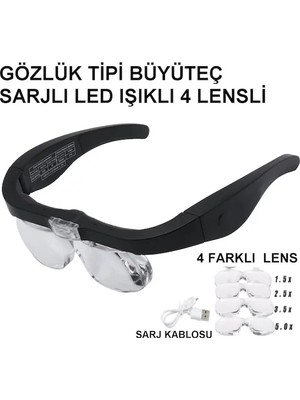 TeknoKapsül Şarjlı Gözlük Büyüteç 4 Farklı Lens 11537DC