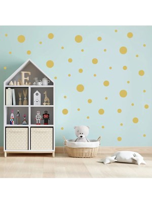 Bugy Bagy 1,5-18CM Arasında Çeşitli Ebatlarda Yuvarlak Puantiye Duvar Sticker Seti - 268 Adet - Altın