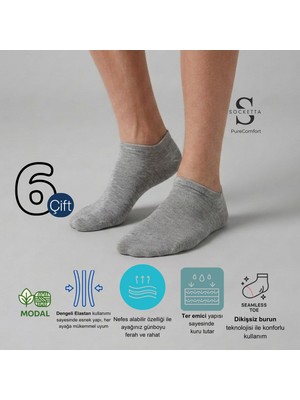 Socketta 6'lı Gri Melanj Erkek Modal Dikişsiz Esnek Patik Çorap - Premium