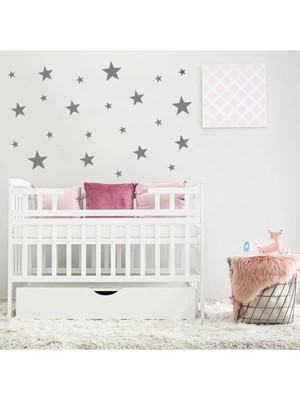 Bugy Bagy Yıldız Duvar Sticker - 2,5 - 5 - 7,5 - 10CM Karışık Ebatlarda - 155 Adet - Gümüş