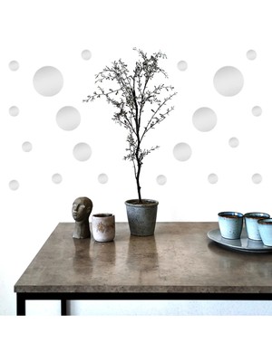 Bugy Bagy Premium Silver Yuvarlak Puantiye Duvar Sticker Seti 180 Adet 1,3–7,6 cm Çeşitli Ebatlarda Dekoratif Wall Decals - Gümüş