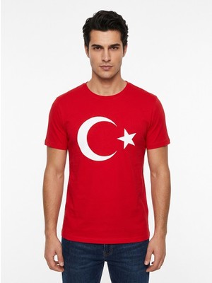 Enb1r Moda Unisex Kırmızı Türk Bayraklı T-Shirt