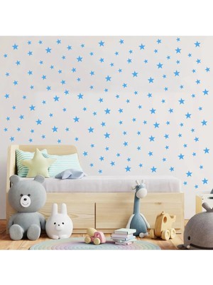 Bugy Bagy Yıldız Duvar Sticker - 3-4-5cm Karışık Ebatlarda - 112 Adet - Bebe Mavi