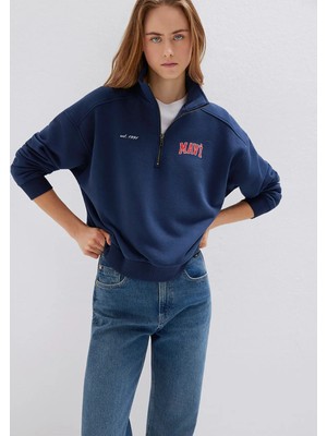 Mavi Logo Baskılı Sweatshırt Koyu Lacivert