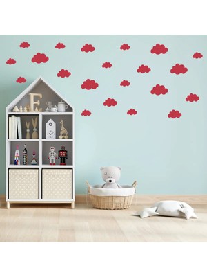 Bugy Bagy Çeşitli Ebatlarda Bulut Şeklinde Duvar Sticker Seti - 100 Adet - Kırmızı