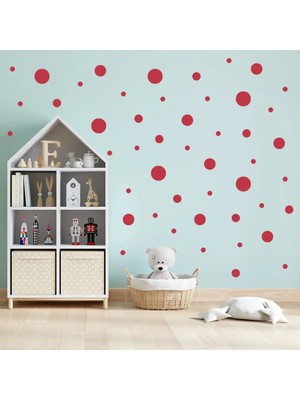 Bugy Bagy 1,5-18CM Arasında Çeşitli Ebatlarda Yuvarlak Puantiye Duvar Sticker Seti - 268 Adet - Kırmızı