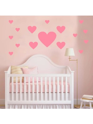 Bugy Bagy Çeşitli Ebatlarda Kalp Şeklinde Duvar Sticker Seti - 97 Adet - Bebe Pembe