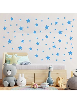 Bugy Bagy Yıldız Duvar Sticker - 2,5 - 5 - 7,5 - 10CM Karışık Ebatlarda - 155 Adet - Mavi