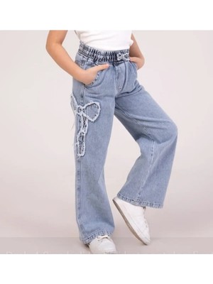 Dmb Kız Çocuk Lastikli Bel Bağcıklı Kurdela Süsleme Cepli Yumuak Doku Kot Denim Jeans Pantolon