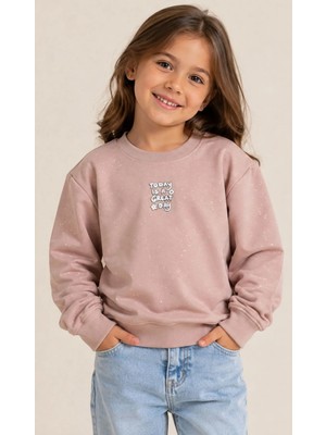 Kız Çocuk Today Yazılı Kendinden Simli Koyu Pudra Renk Sweatshirt