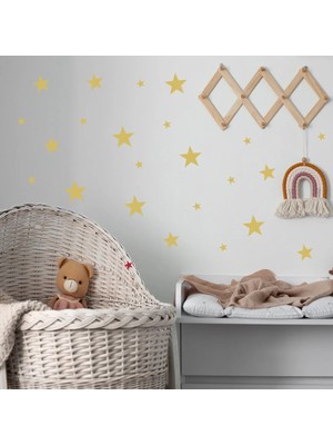 Bugy Bagy Altın Renginde Yıldız Duvar Sticker 2,5-5-7,5-10CM Karışık Ebatlarda - 155 Adet - Metalik