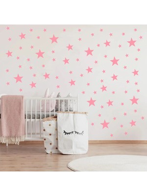 Bugy Bagy Yıldız Duvar Sticker - 2,5 - 5 - 7,5 - 10CM Karışık Ebatlarda - 155 Adet - Pembe