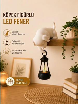 Filkorium3D Askılı Köpek Raf Dekoru 20 cm - LED Fenerli Minimalist Salon, Balkon , Raf ve Ev Aksesuarı Dekoratif Obje - Mum Hediyeli