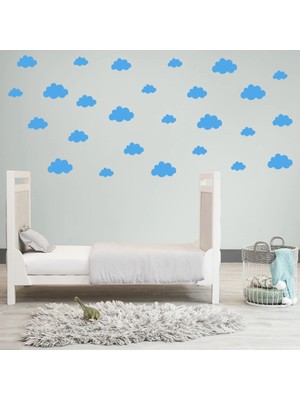 Bugy Bagy Bebe Mavi Bulut Duvar Sticker 3 - 5,5 - 8,5 - 10CM Karışık Ebatlarda - 100 Adet - Mavi