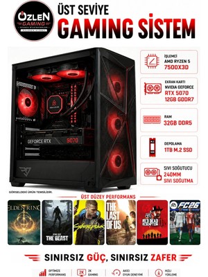 Özlen XL54 RYZEN 5 7500X3D RTX 5070 12GB 32GB DDR5 RAM 1TB M.2 SSD Üst Seviye Oyuncu Bilgisayarı