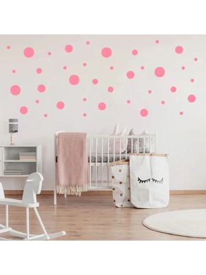 Bugy Bagy Karışık Ebatlarda Pembe Yuvarlak Polka Duvar Sticker Sti - 180 Adet
