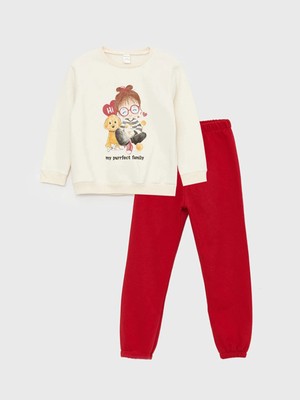 LC Waikiki Lcw Baby Bisiklet Yaka Baskılı Kız Bebek Sweatshirt ve Pantolon