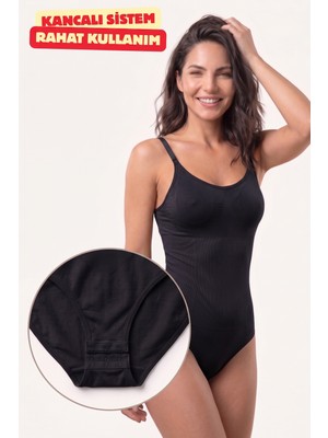 Womenmade Kadın Siyah Renk 2 Beden İncelten Dikişsiz Kancalı Zıbın Body Korse - Toparlayıcı ve Sıkılaştırıcı