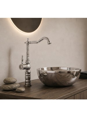 Titanium Design Krom Desenli Rustik Çanak Lavabo Bataryası